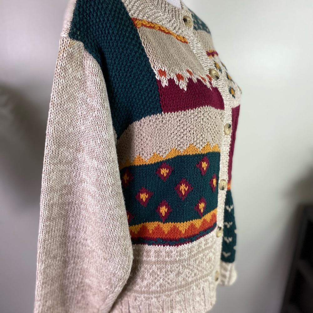 Russ sport co.Vtg women’s color block buttoned chunky knit cardigan swea Sz M - Picture 7 of 11